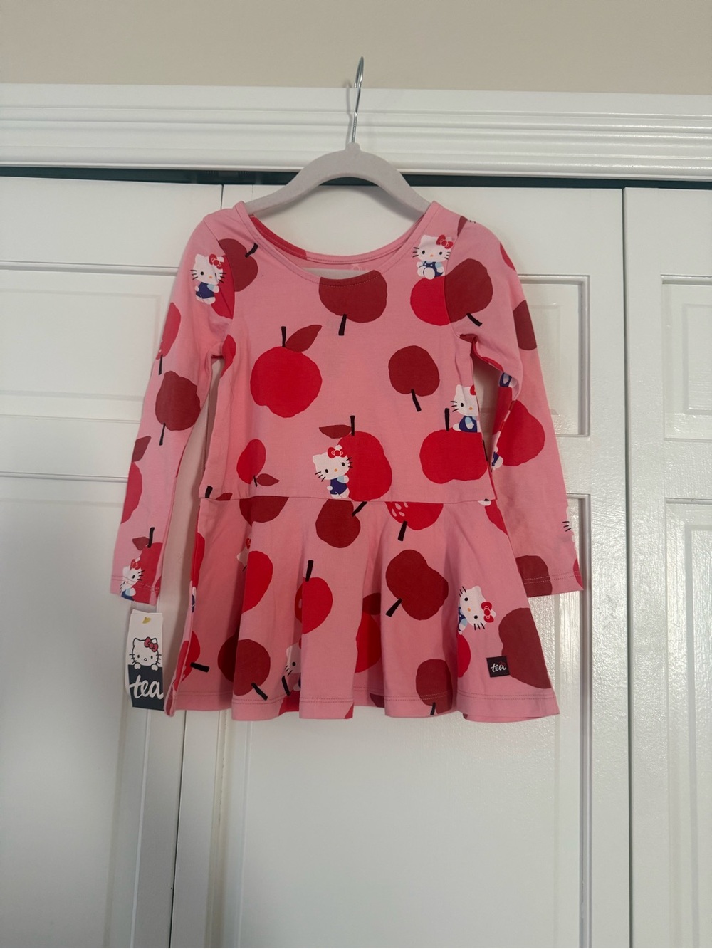 Tea Collection Pink and Red Apple Hello Kitty Dress NWT Size 2T